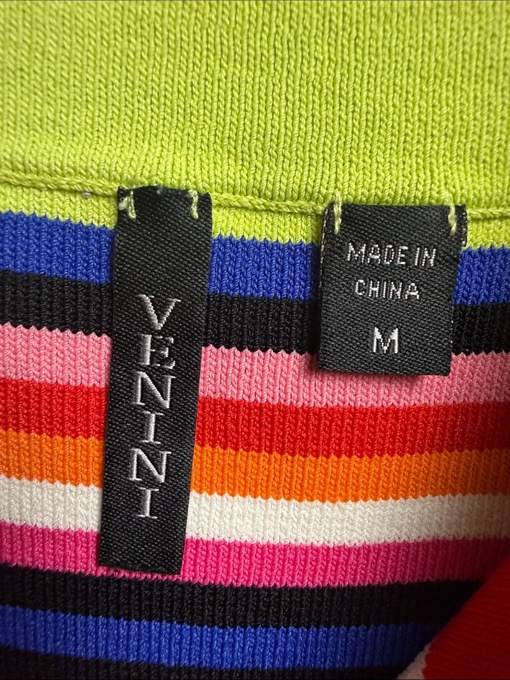 Venini Lime Multi-Striped V-Neck Tank